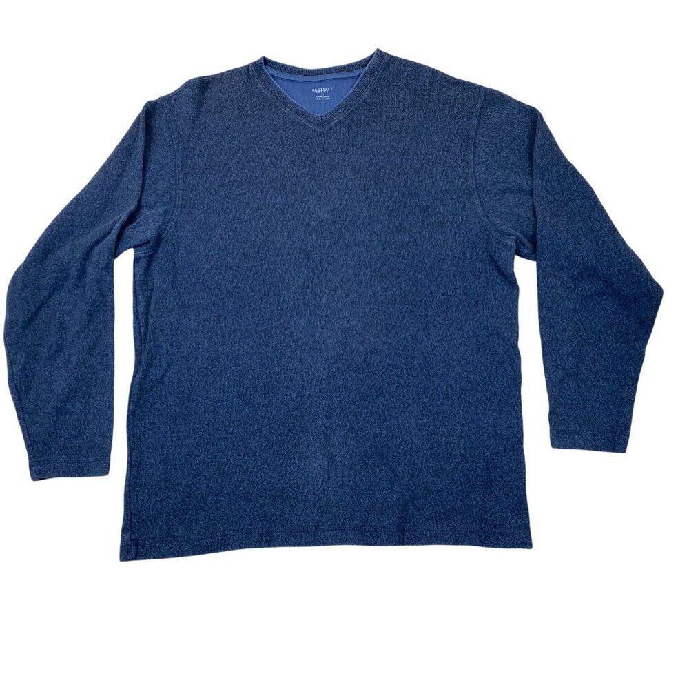 Geoffrey Beene Mens Sweater Medium V-Neck Long Sleeve Cotton Pullover Navy Blue